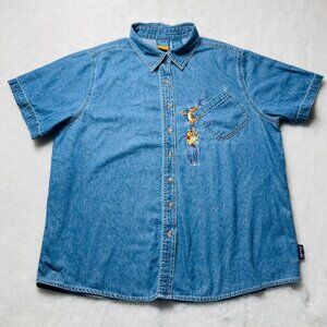 VTG Disney Winnie The Pooh Embroidered Short Sleeve Denim Shirt Size 18W/20W